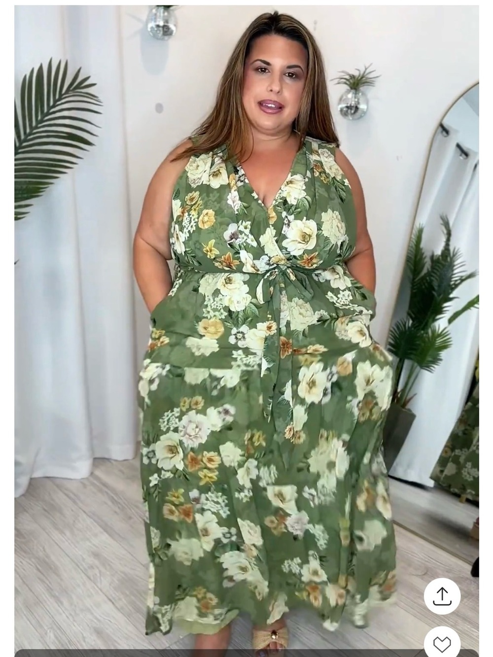 Plus-Size Olive Green Floral Wrap Maxi Dress
